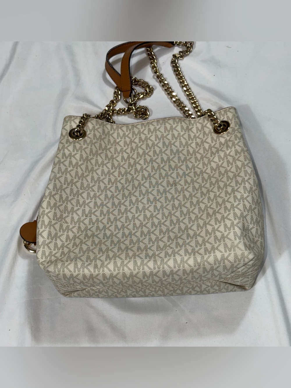 Michael Kors Susannah Medium Vanilla MK Logo Chain Shoulder Tote Bag - Picture 11 of 16